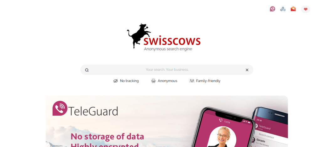 Screenshot of Swisscows Search Engine