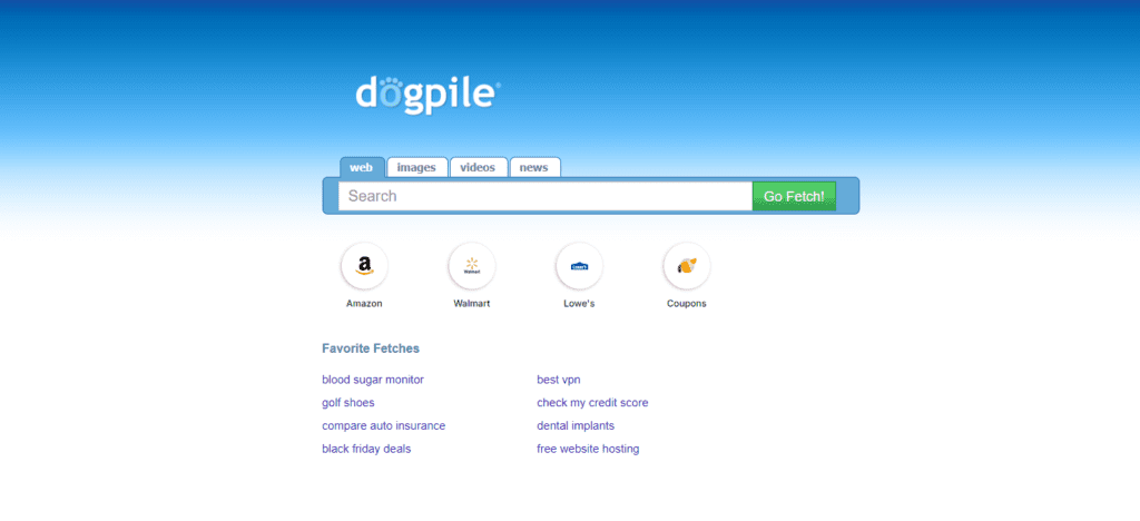 Screenshot of Dogpile Search Engine