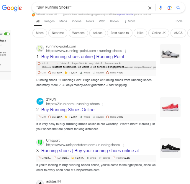 image showing search intent for the keyword "buy running shoes"