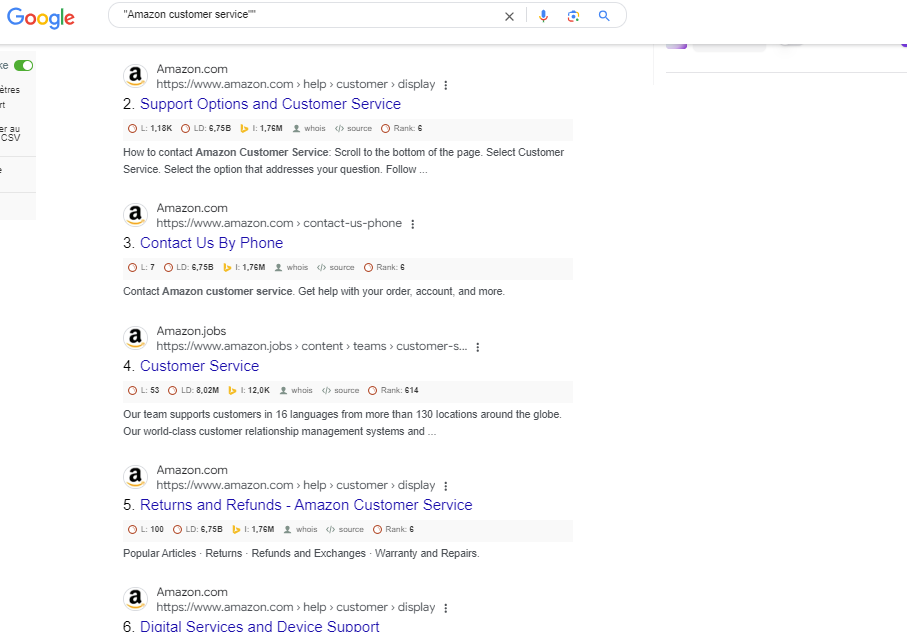 image showing search intent for the keyword "amazon customer service"