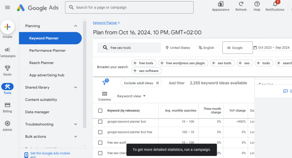 Google Keyword Planner App