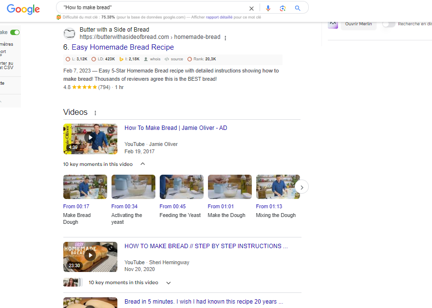 image showing search intent for the keyword "how to make bread"