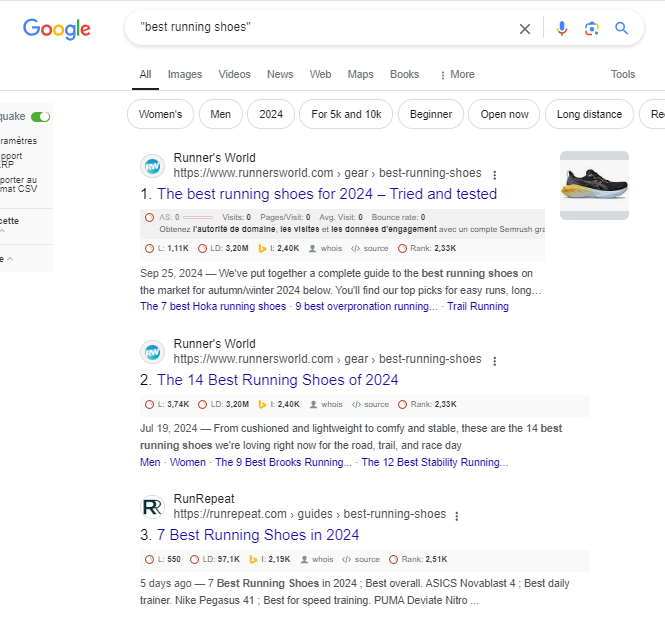 image showing search intent for the keyword "best running shoes"